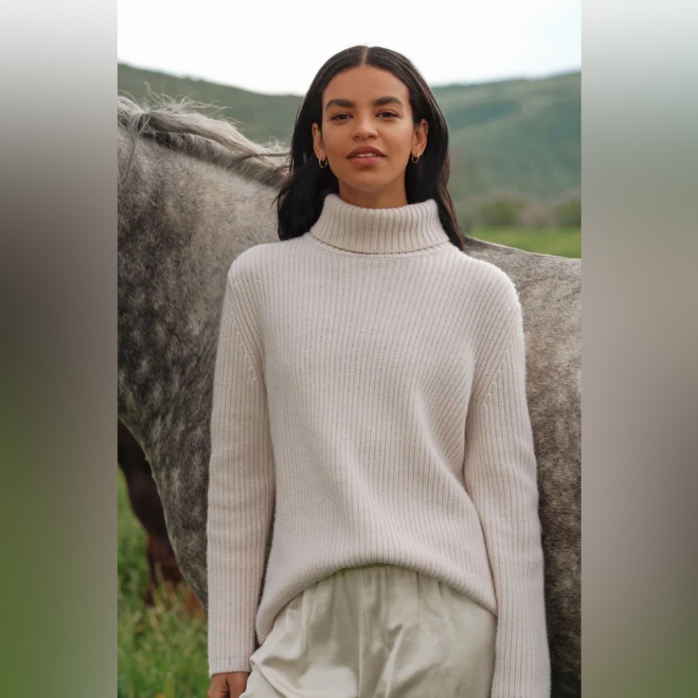 Jenni Kayne Cashmere Turtleneck Sweater Ivory S WONDERFUL SOFT!!!